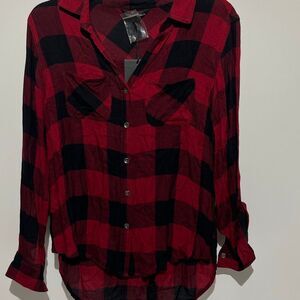 Rock & Republic Women's Red Black Buffalo Plaid Button Up Flannel Shirt XS NWT